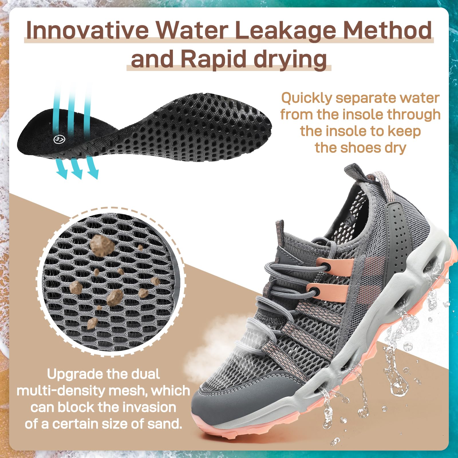 ziitop Zapatos de agua para senderismo para mujer, de secado rápido, antideslizantes, ligeros, transpirables, para verano, senderismo y escalada