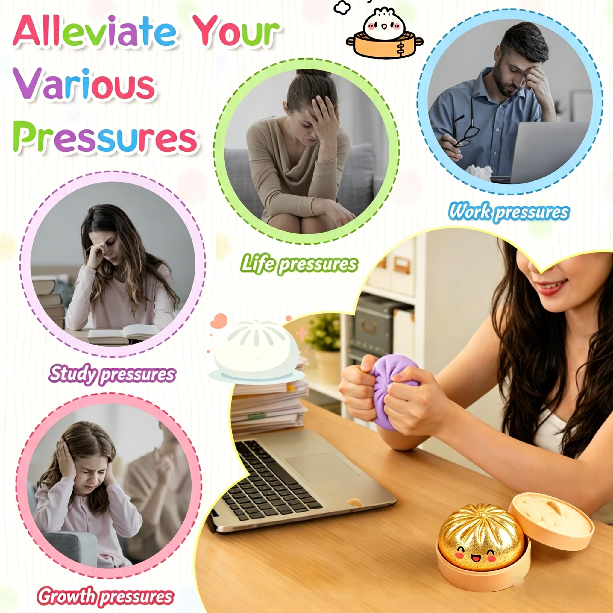 Giant Dumpling Squishy,Mystery Dumpling Squishy,Gigante Glitter Squishys Ravioli,Palla Antistress Gigante,Divertente Giocattolo Antistress Bao Bun Con Vaporiera Per Bambini Adulti Collezione (Dorato)
