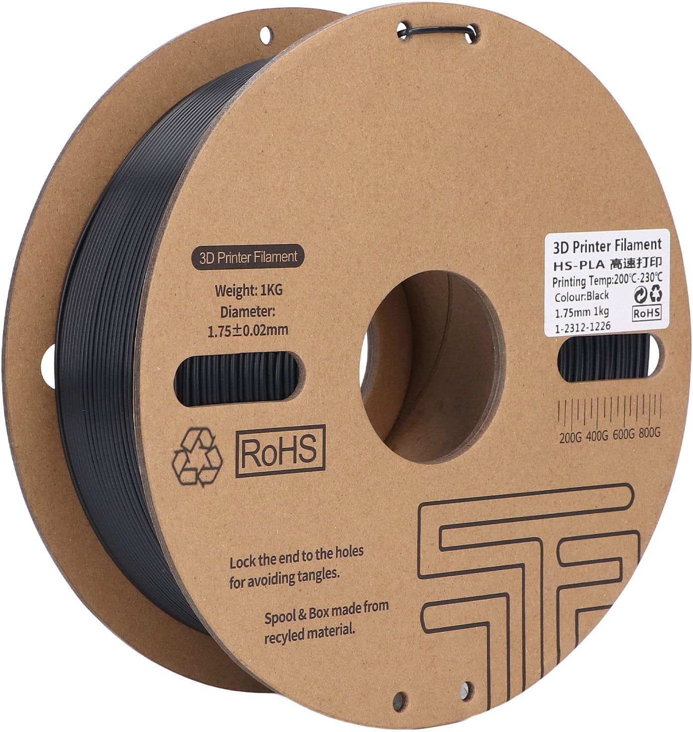 Black PLA 1.75mm Filament 1KG 3D Printer Consumable Ender 3 High Speed Printing Fast Printing Compatible with Ender 3