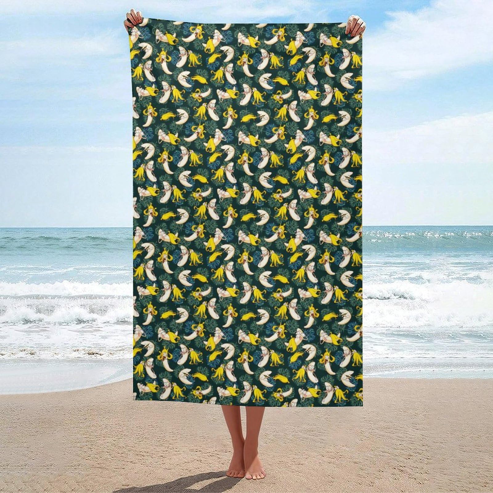 Anceky Beach Towel Quick-Dry Hawaiian Banana Funny Bath Towels Beach Towel Large Absorbent Bath Towel for Home Gym Travel 31 X 51 in