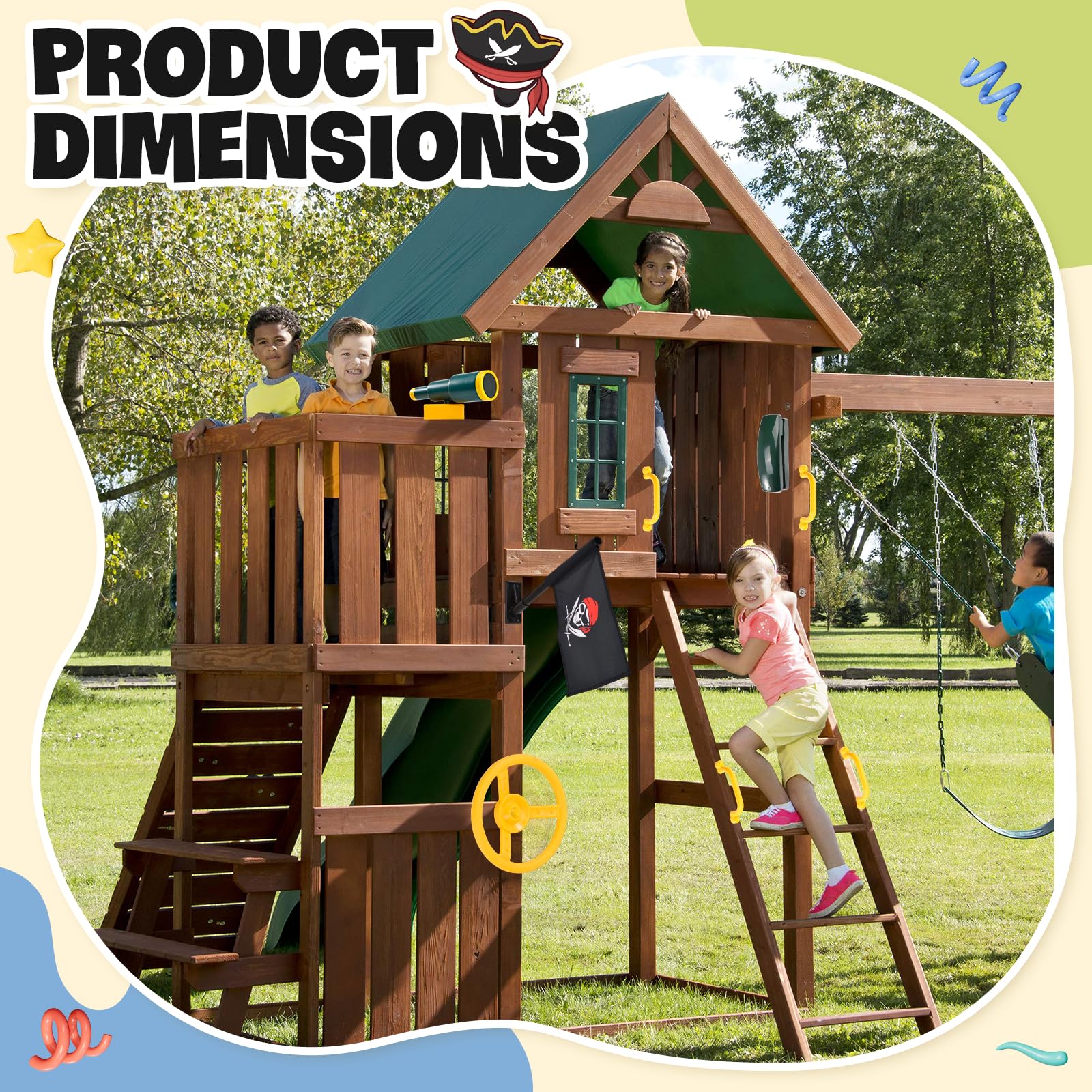 Set di Accessori per Torre di Gioco, Maniglie di Sicurezza per Parco Giochi con Volante,Telescopio e Telefono Giocattolo, Maniglie per Torre Giochi per Altalene, Parco Giochi, Alberi