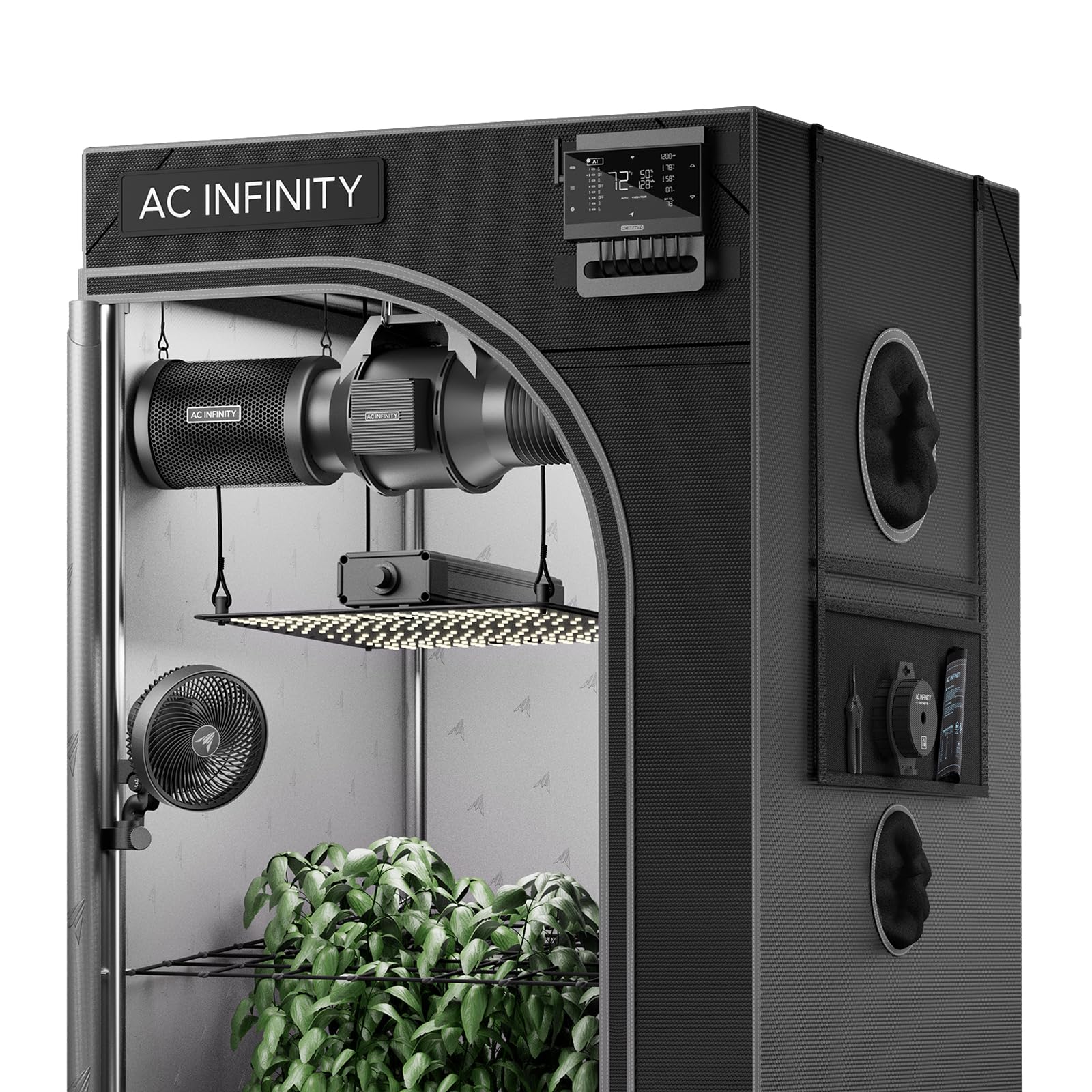 AC Infinity AI Grow System 2x2 1-Plant Kit 60x60x180cm, Self-Learning AI Controller Dynamic Airflow & LM301H EVO LED Lighting Control 2000D Mylar Tent, Lab-Tested Reflectivity Largest Zippered Window