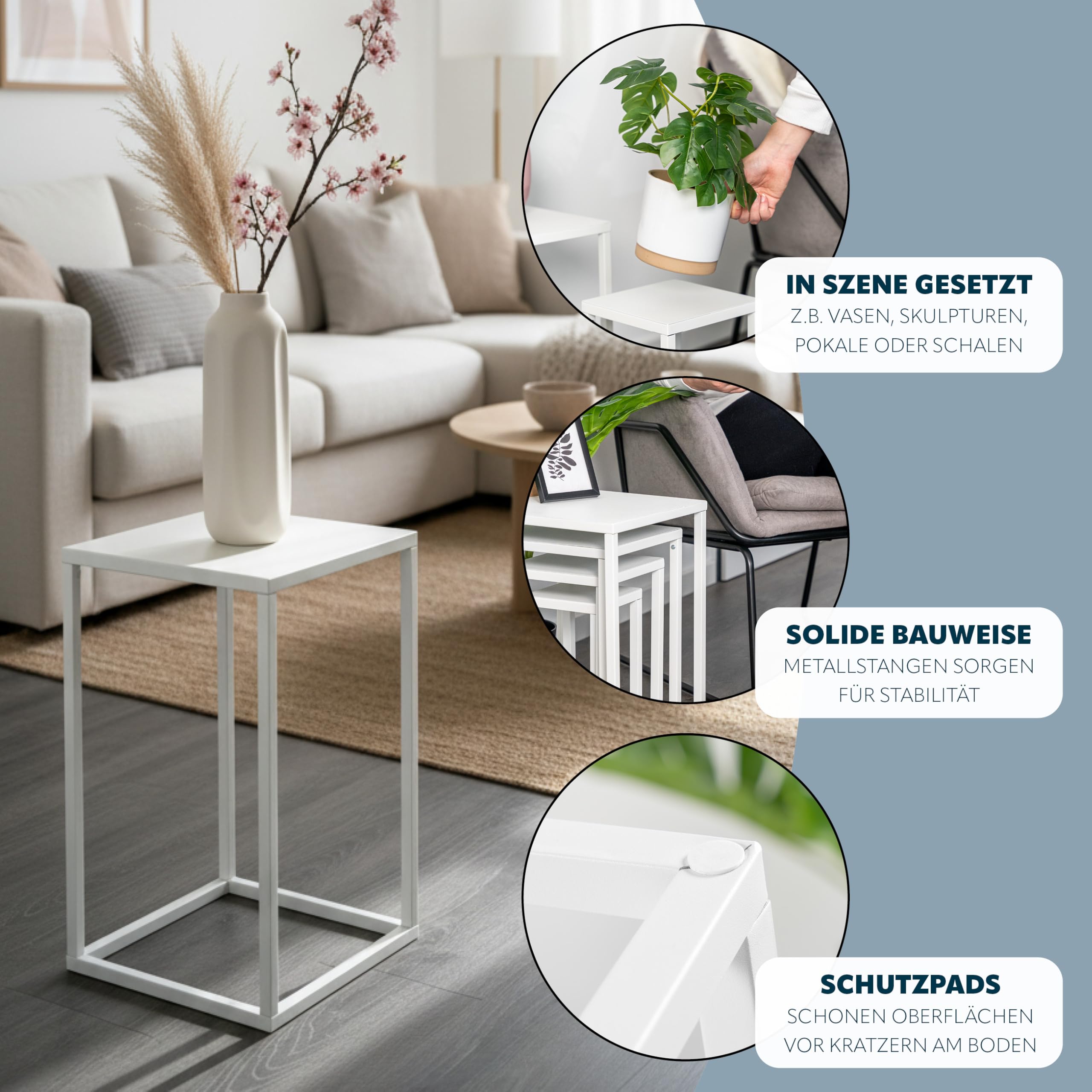 bremermann Blumenhocker 4er-Set, Metall-Pflanzenständer, moderne Blumensäule ideal für Wohnzimmer, Flur und Büro, stabiles und platzsparendes Regal für Dekoration und Zimmerpflanzen