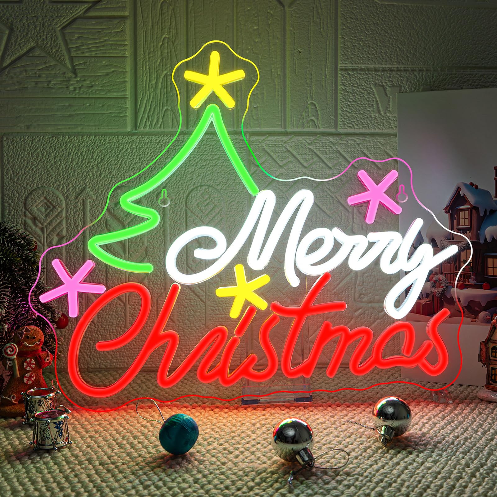 VYXIN Colorful Merry Christmas Neon Light Sign for Wall Decor,Merry Christmas Neon Sign with Switch for Wall Decoration,Led Signs for New Year,Parties,Bedroom,Living Room,Businesses,Gifts
