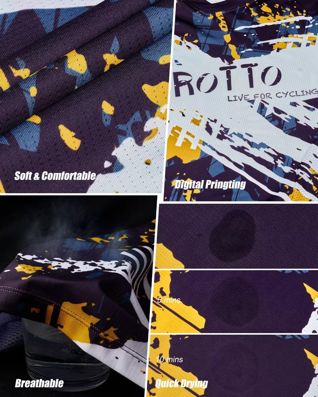 ROTTO Maglia MTB Uomo Maglia Ciclismo Mountain Bike con Manica Corta per MTB BMX Downhill umidità e Asciugatura Rapida