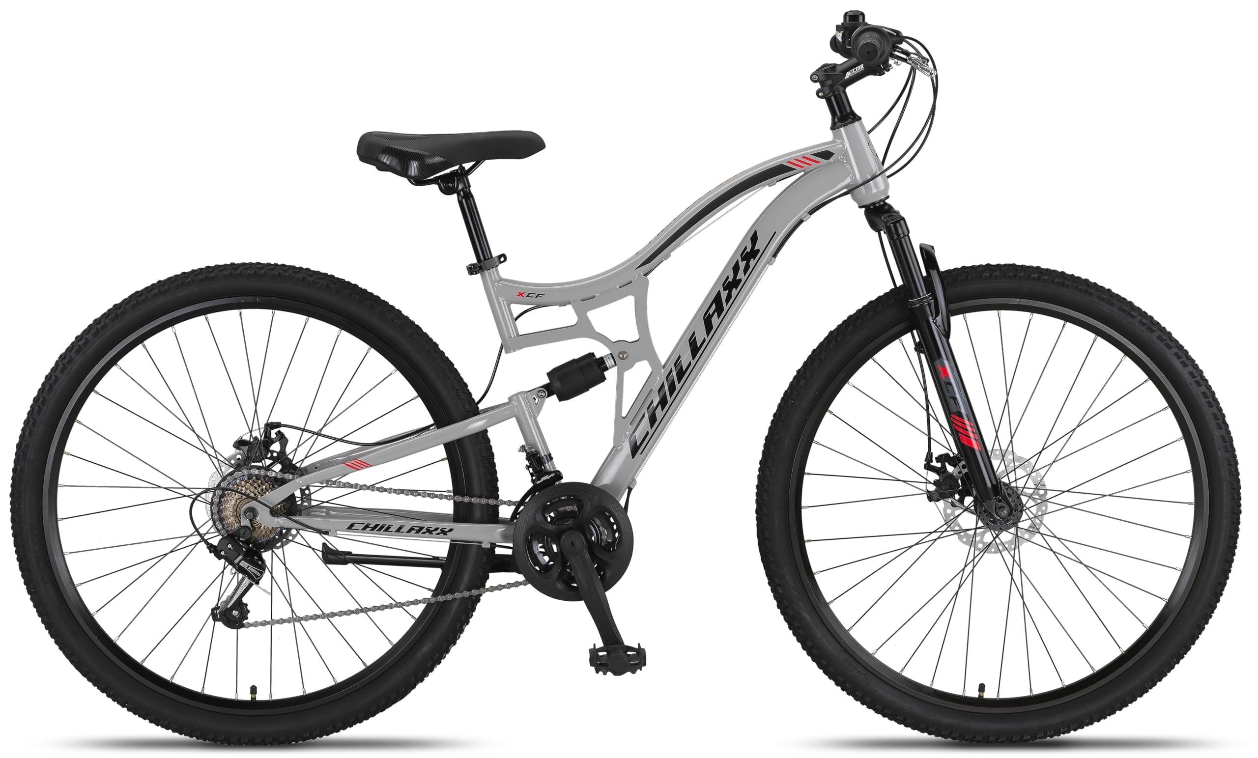 Chillaxx Falcon VTT de 24, 26, 27,5 et 29″, pour garçons, filles, femmes et hommes, frein à disque, dérailleur à 21 vitesses, suspension complète