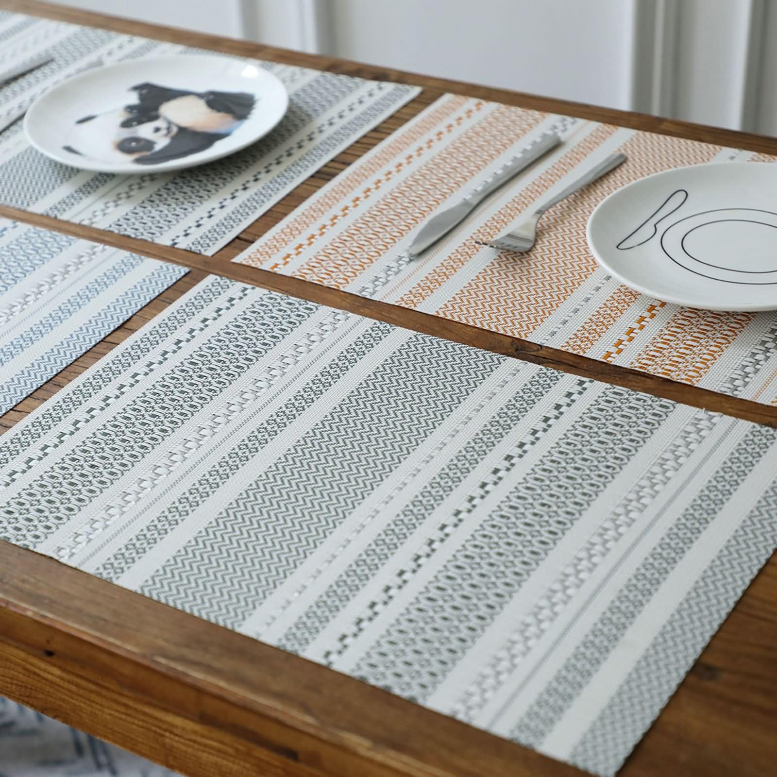 Prostokątne podkładki na stół do jadalni, 6 szt., 40 x 20 cm, PCW, nowoczesne, pomarańczowe, prostokątne z paskami