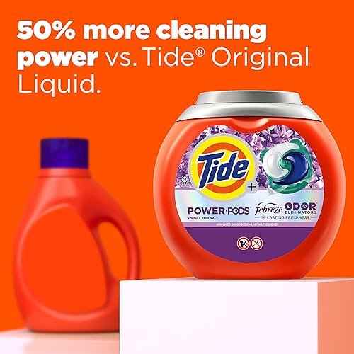 Vista 14 de Tide Power Pods - Paquete de detergente para ropa con Febreze 32 unidades con aroma Spring & Renewal Febreze Freshness con eliminadores de olores