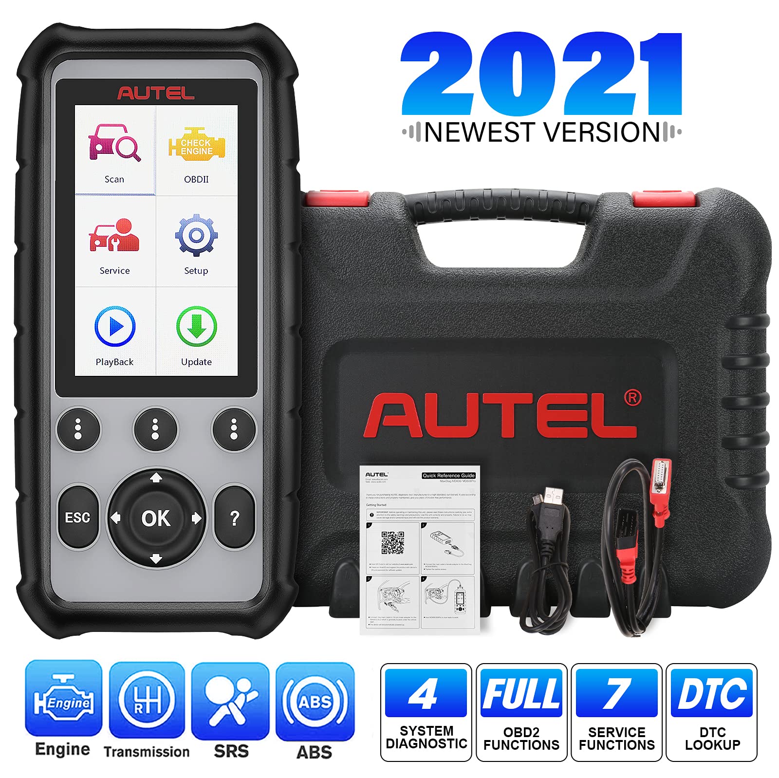 Autel 4 System Scanner MD806 Car Diagnostic Tool Diagnoses for ABS, Engine, Transmission, SRS Full O