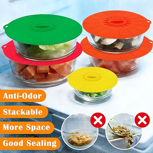 Miniatura 6 de Paquete de 7 tapas de silicona, tapas de silicona para sartenes, 5 tamaños reutilizables, resistentes al calor, para almacenamiento de alimentos, se