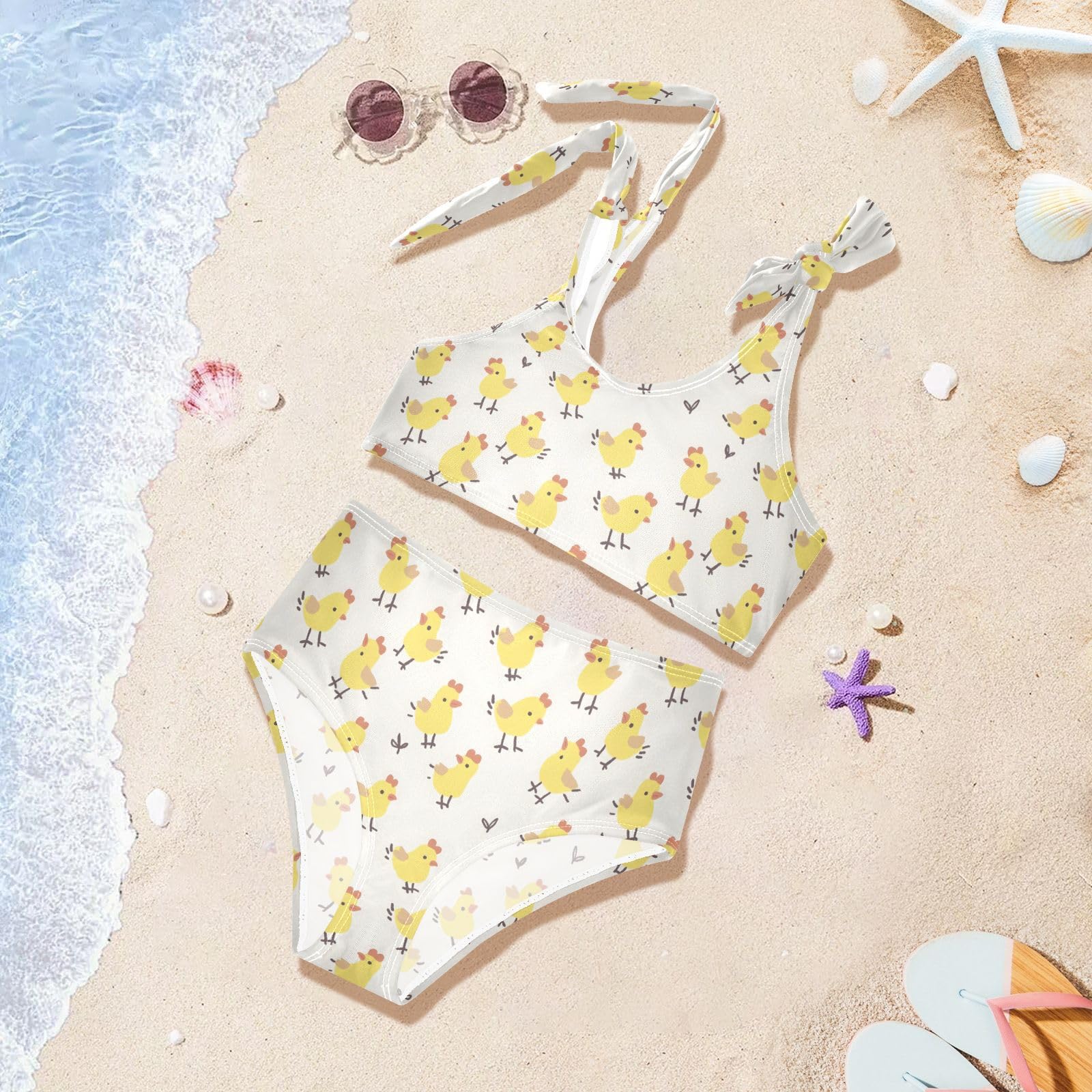 Little Yellow Chicken Girls Tankini Swim Set, Two Piece Swimsuits Summer Bikini Swimwear Set for Girls, 4T