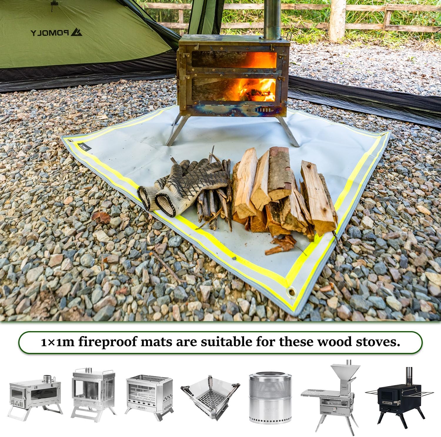 POMOLY Fire Pit Mat,Fireproof Mat Visible at Night-Great for Deck Fire Pit Base,Patio Fire Pits Pad for Outdoor Wood Burning, Wood Floor, Grass, Campsite, Lawn(39.4'' X39.4'')