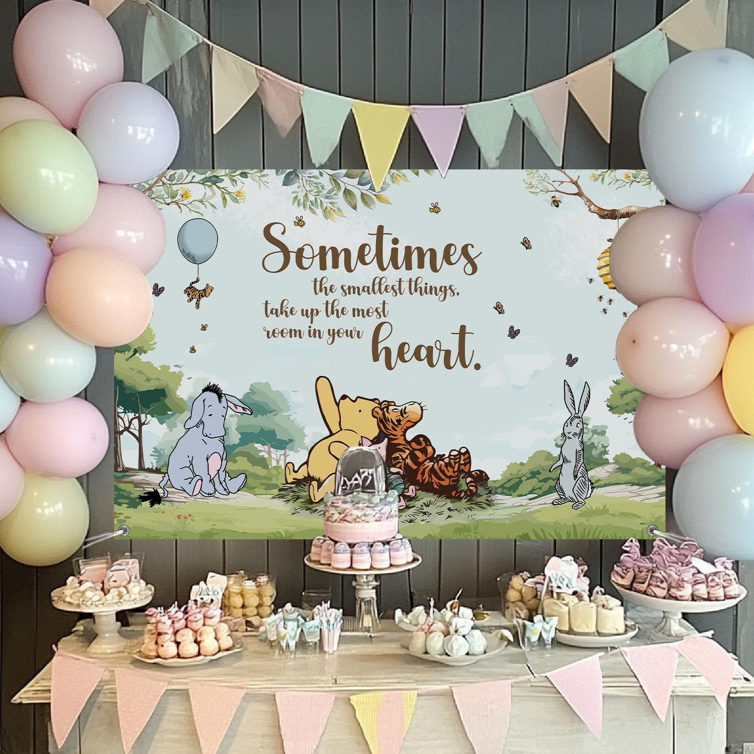 BIG Backdrop Banner for a Boy Winnie the Pooh Birthday Party| Hundred Acre Wood Blue Balloon Design | Digital 0001 HAW - Israel