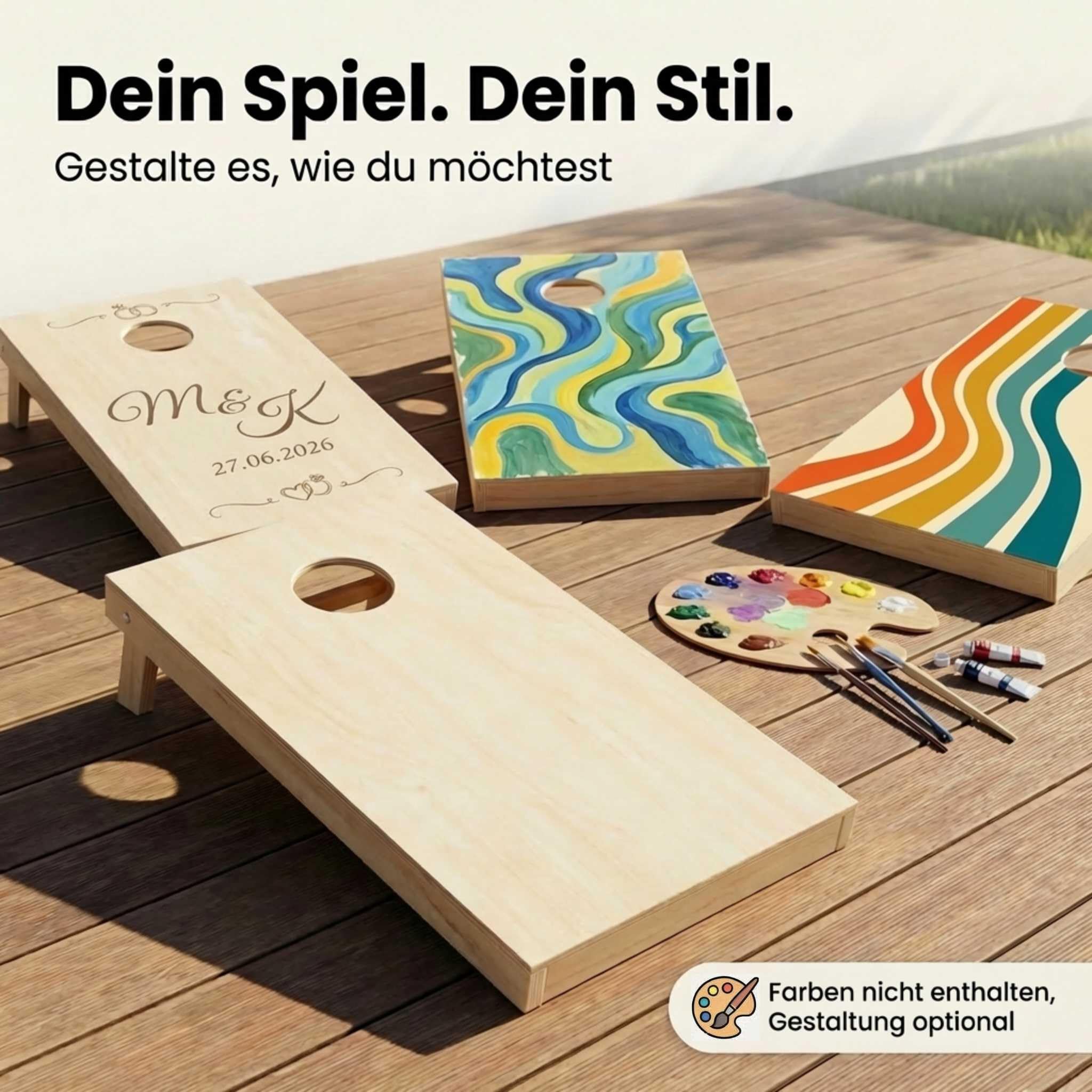 Cornhole Set aus Holz - Hochwertiges Outdoor Wurfspiel für Garten & Freunde - inkl. 8 Bags & Tragetasche - Cornhole Spiel Outdoor für Erwachsene & Kinder
