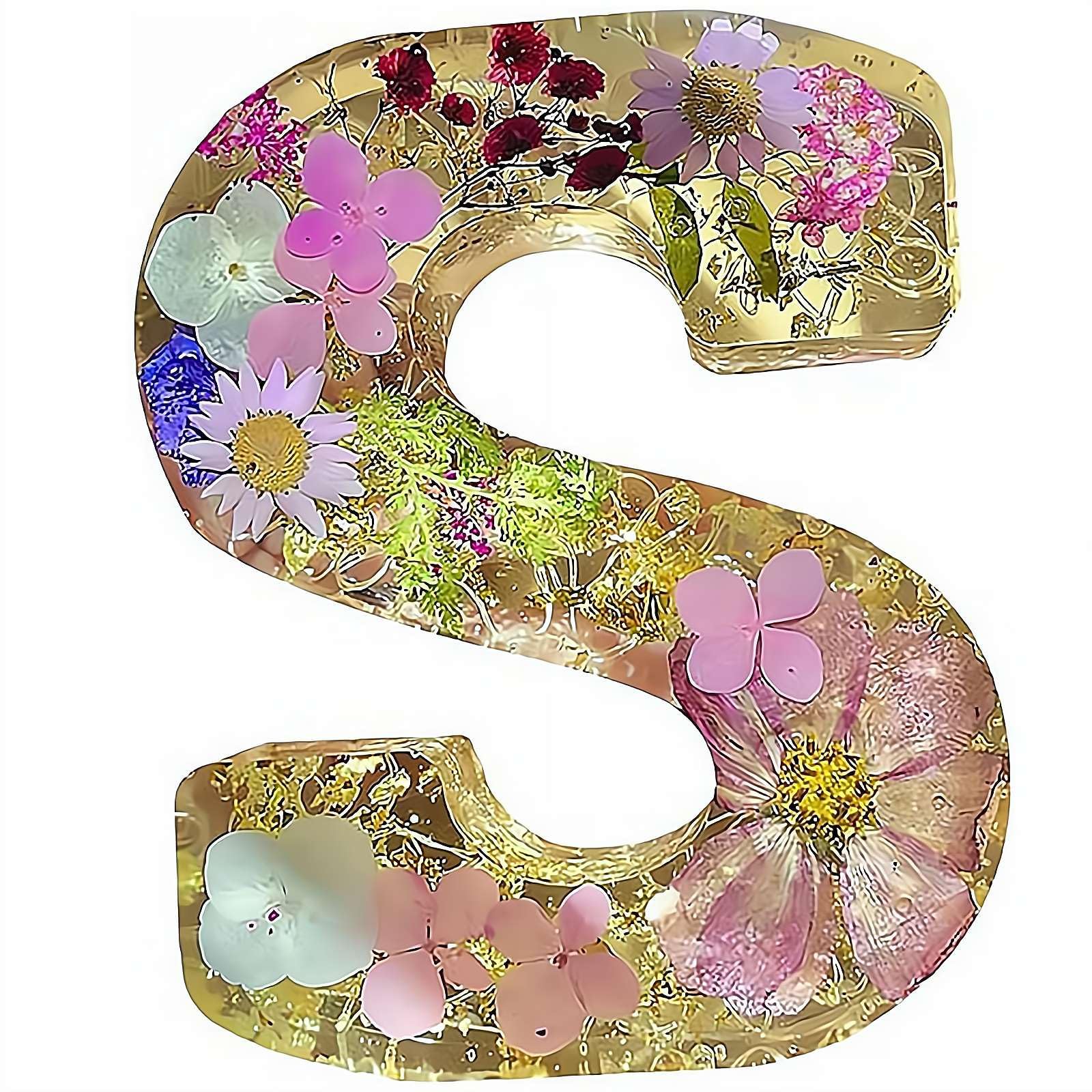 Resin Ornament Kit, Resin Letters with Flowers, Dried Floral Resi N Night Light Letter with LED Lights, Endless Custom Decor Possibilities (S)
