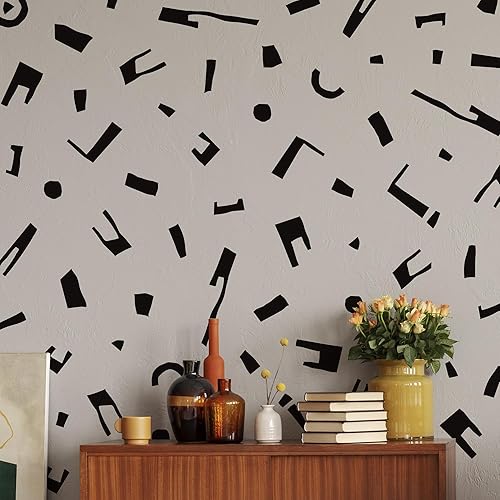Vista 28 de Adhesivos de pared de vinilo de línea geométrica negra, despegar y pegar, líneas geométricas de Memphis Group, flecha, puntos, círculo, calcomanías