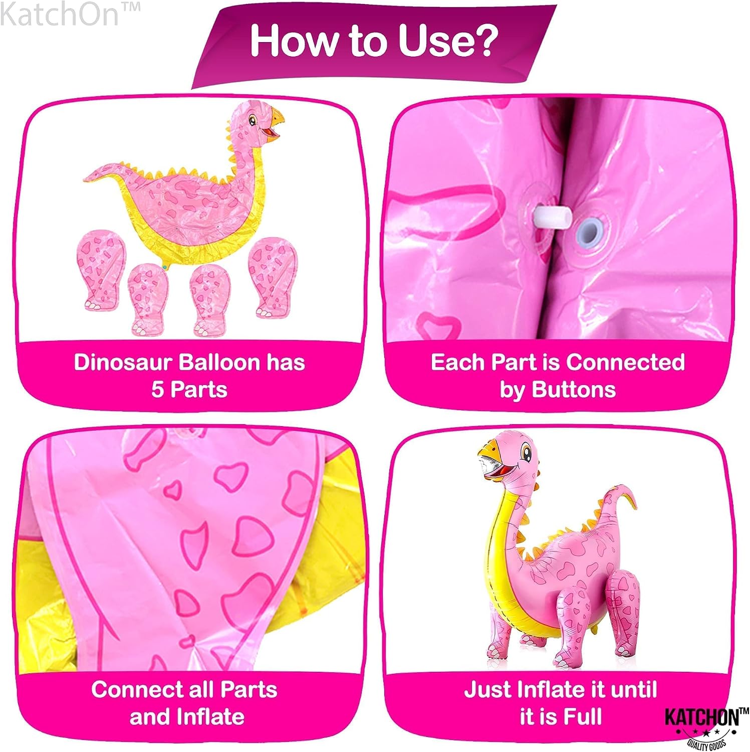 Big 3D Pink Three Rex Balloons Letters with Dinosaur Balloon Girls - Large 35 Inch Girl Dinosaur Balloons for Birthday Party | Pink Dinosaur Party Decorations | Pink Dinosaur Party Supplies