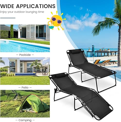 Miniatura 55 de Goplus Tumbona, silla de playa plegable de 5 posiciones con almohada desmontable, silla de descanso para tomar el sol, silla de bronceado ajustable