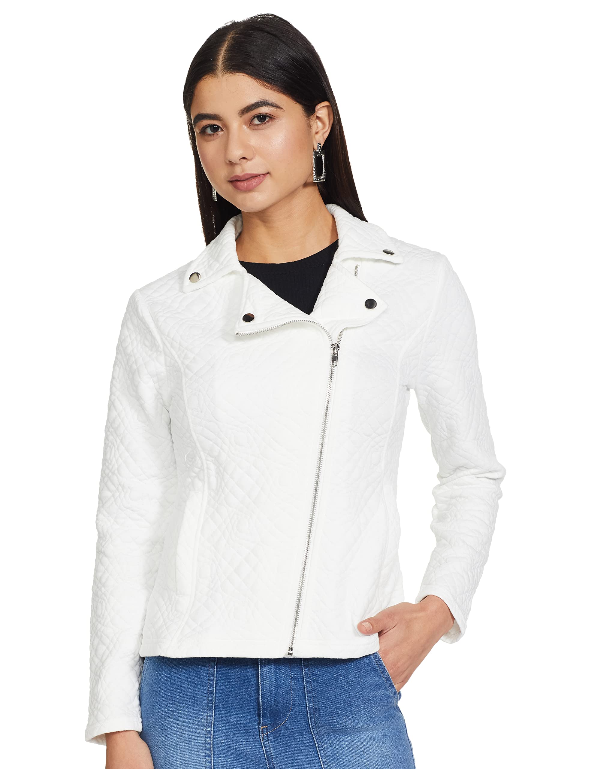 max Women Polyester Textured Zip Closure Full Sleeves Standard Length Casual Jacket-picture-22