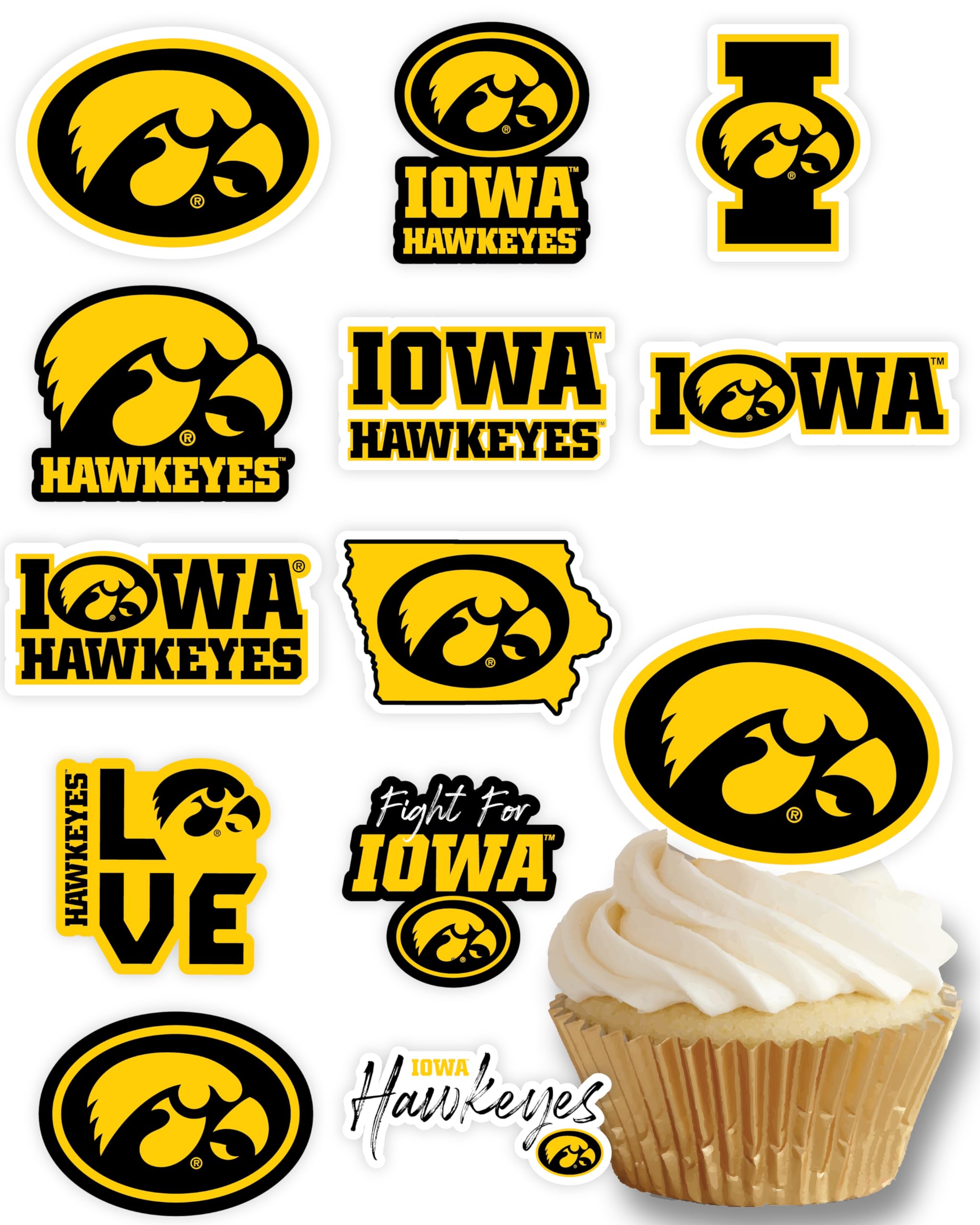 Iowa Hawkeyes Cupcake Topper Party Supplies for Hawks Football, Birthday, Graduation Party Decorations (24 Pieces) (Iowa Hawkeyes)