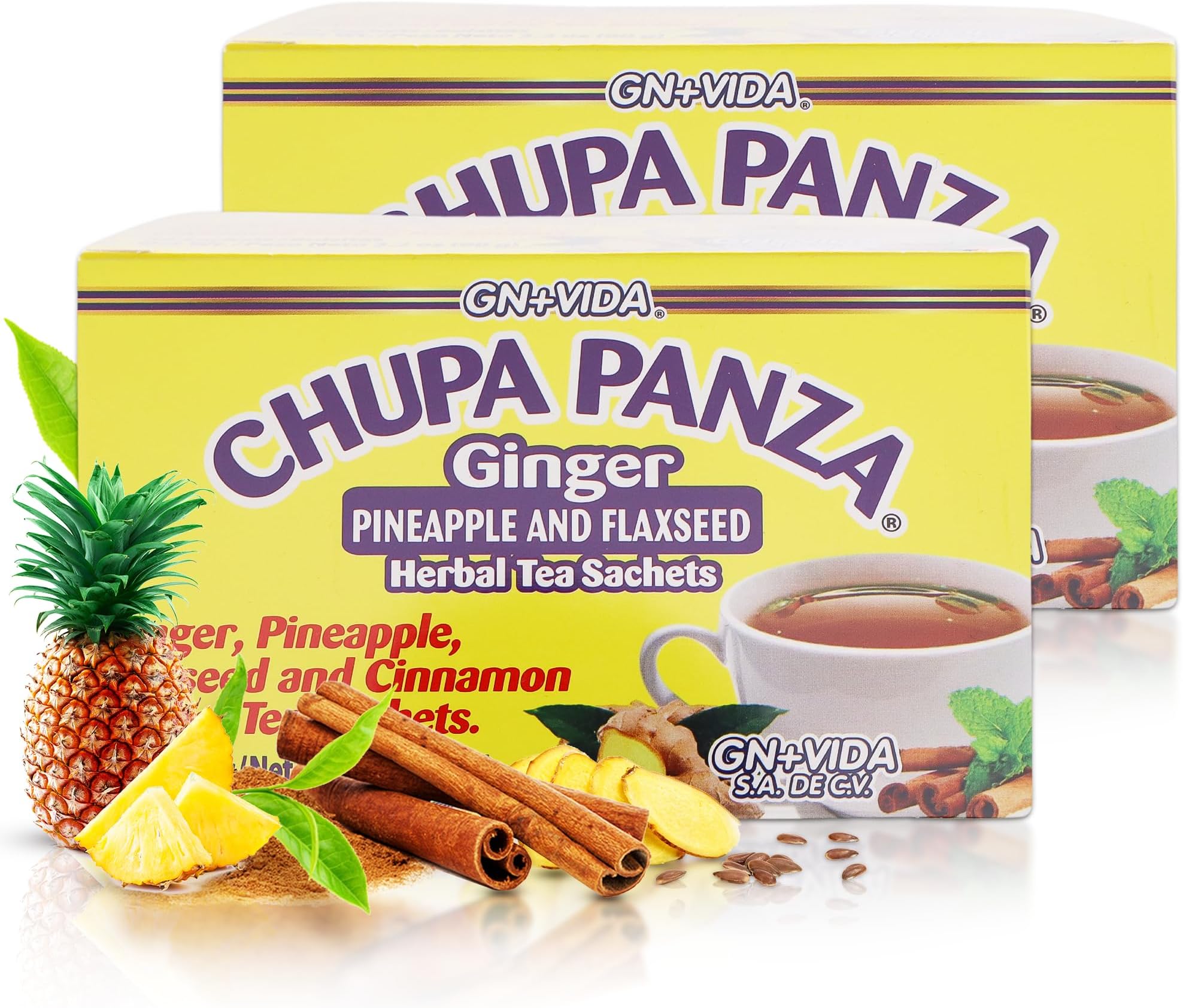 Tea CHUPA Panza, Tea Based ONGINGER Root, PINNEAPPLE, Flaxseed & Cinnamon (30 Tea Bags/0.10 oz Each) - SET OF 2