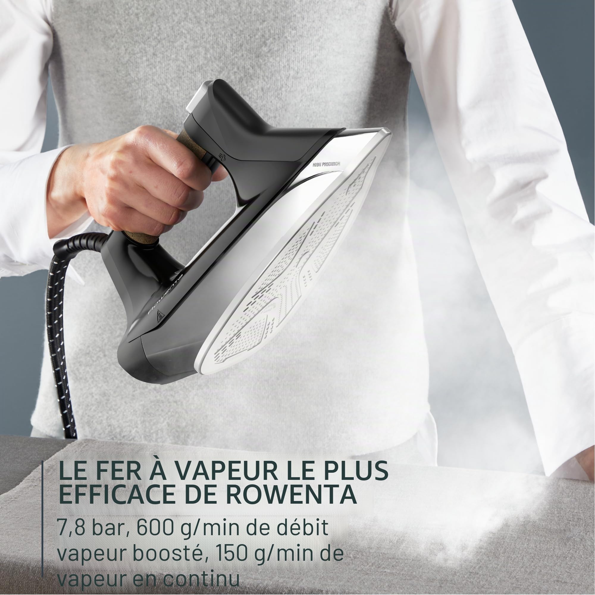 Rowenta Eco Steam Pro, fer à chaudière, jet de vapeur jusqu'à 600 g/min, distribution de vapeur jusqu'à 150 g/min, économie d'énergie, design écologique, DG9661