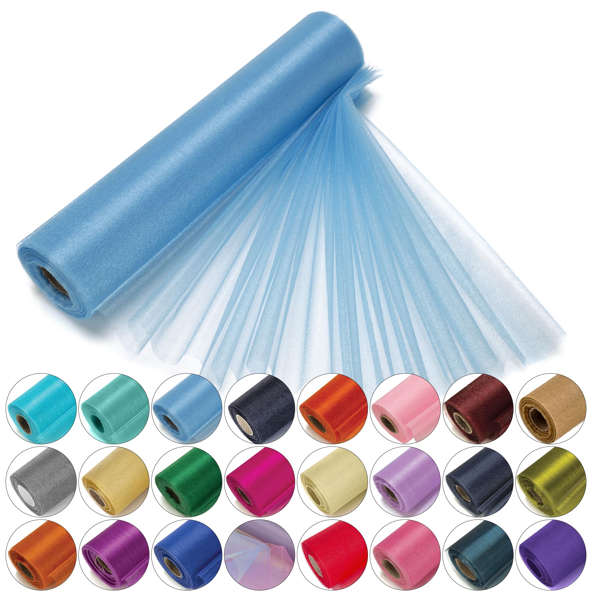 Trimming Shop 29cm x 25m Roll of Organza Sheer Fabric - Elegant Decorative Cloth for Wedding Chair Bows, Table Runners, Party Favours - Crafting Supplies for Ribbons, Dress Accents,and Bags, Blue#