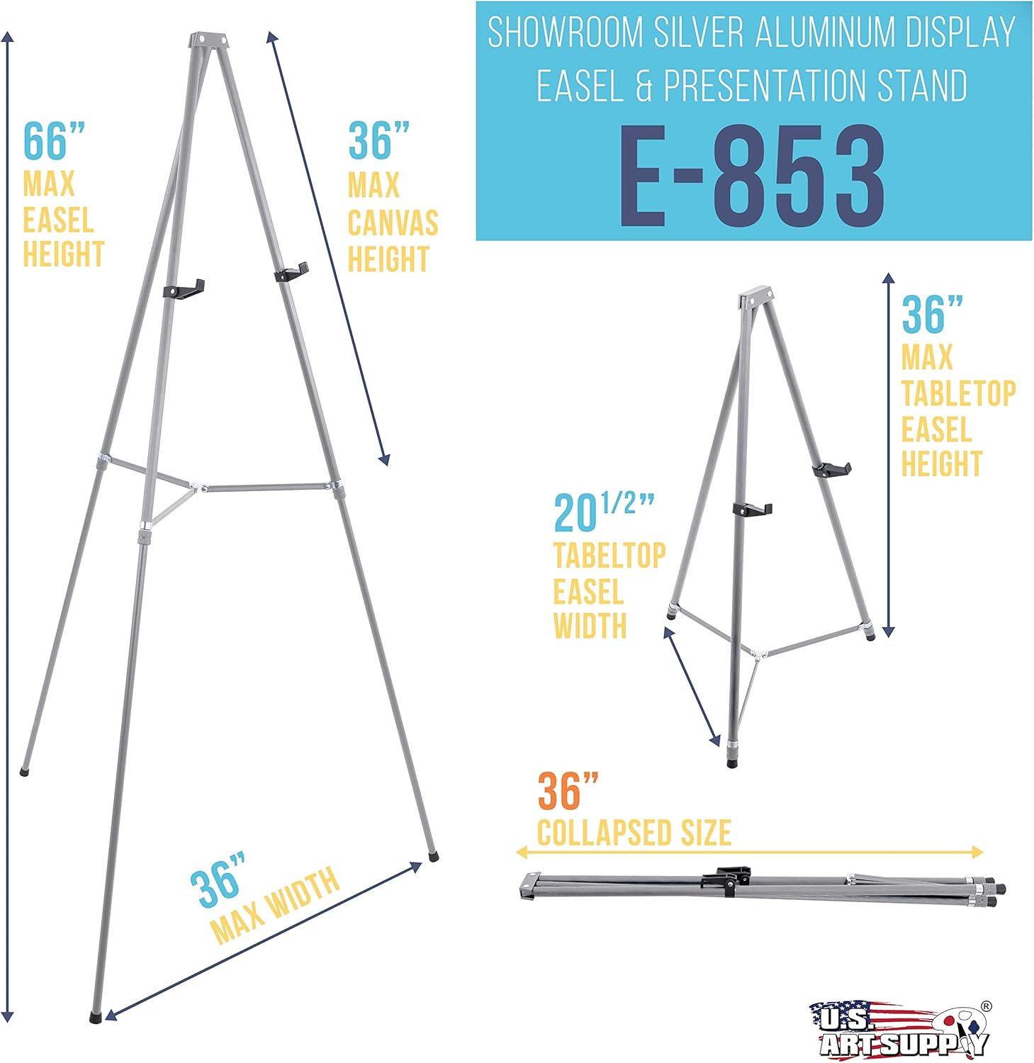 66" Silver Aluminum Adjustable Display Easel Stand