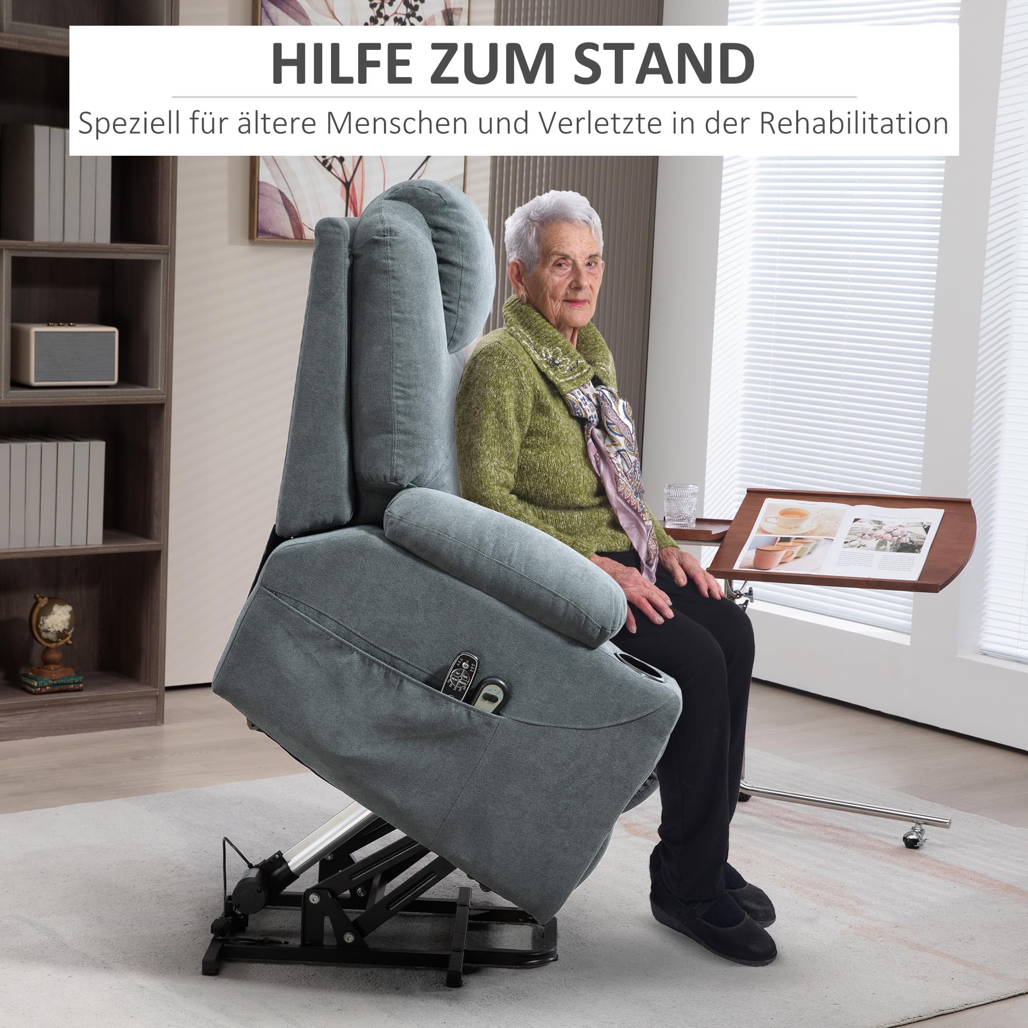 HOMCOM Fernsehsessel mit Aufstehhilfe Elektrisch TV-Sessel Dunkelgrau