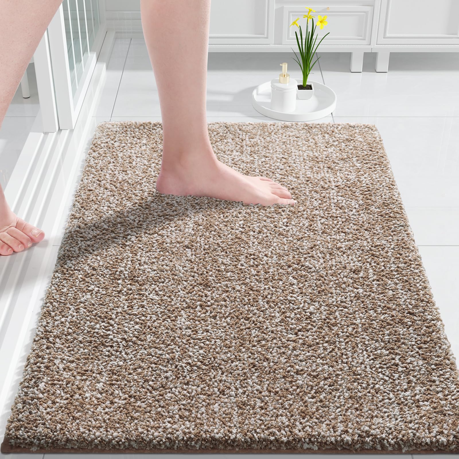 Yimobra Bathroom Rugs Non Slip Washable Soft Absorbent Microfiber Bath Mat Dual-Tone Decor Rug with Rubber Backing for