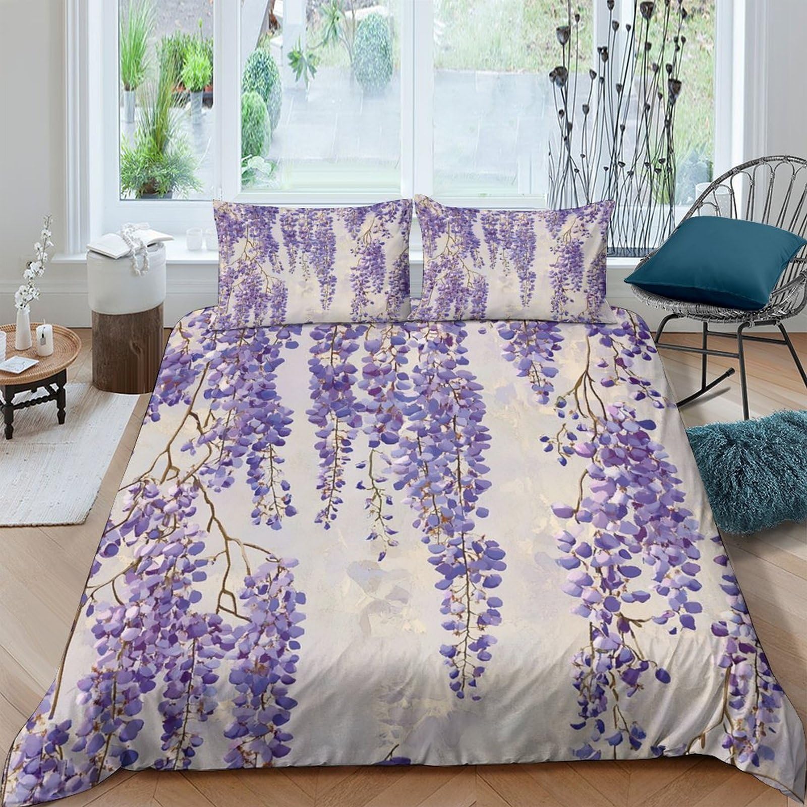 Ctjqhvkz Style-5 3D Printed Wisteria Blossom Fitted Sheet Microfiber Soft Purple Floral Mattress Cover For Bedroom Guest Room Decor Easy Care Single（135X200cm）