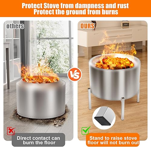 Miniatura 4 de Uniflasy Soporte para fogata para estufa individual y otros fogatas exteriores de 15 pulgadas, acero inoxidable 304, accesorio para fogata de