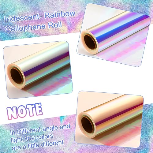 Miniatura 6 de Seajan Rollo de celofán iridiscente de 32 pulgadas x 200 pies, papel de regalo de arco iris, envoltura de celofán holográfico para canastas, ramo de