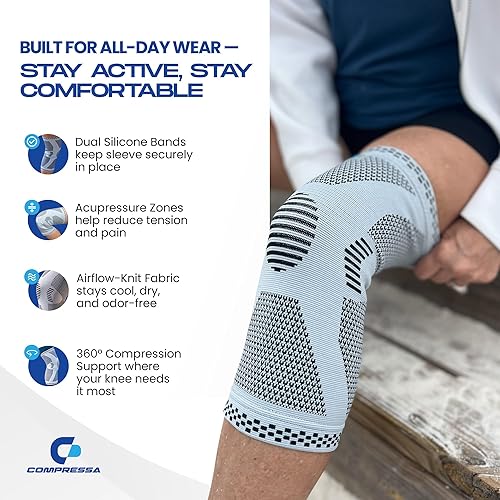 Miniatura 5 de Compressa - Rodillera de compresión para mujeres y hombres, tirantes para el dolor, soporte antideslizante prémium para dolor articular,