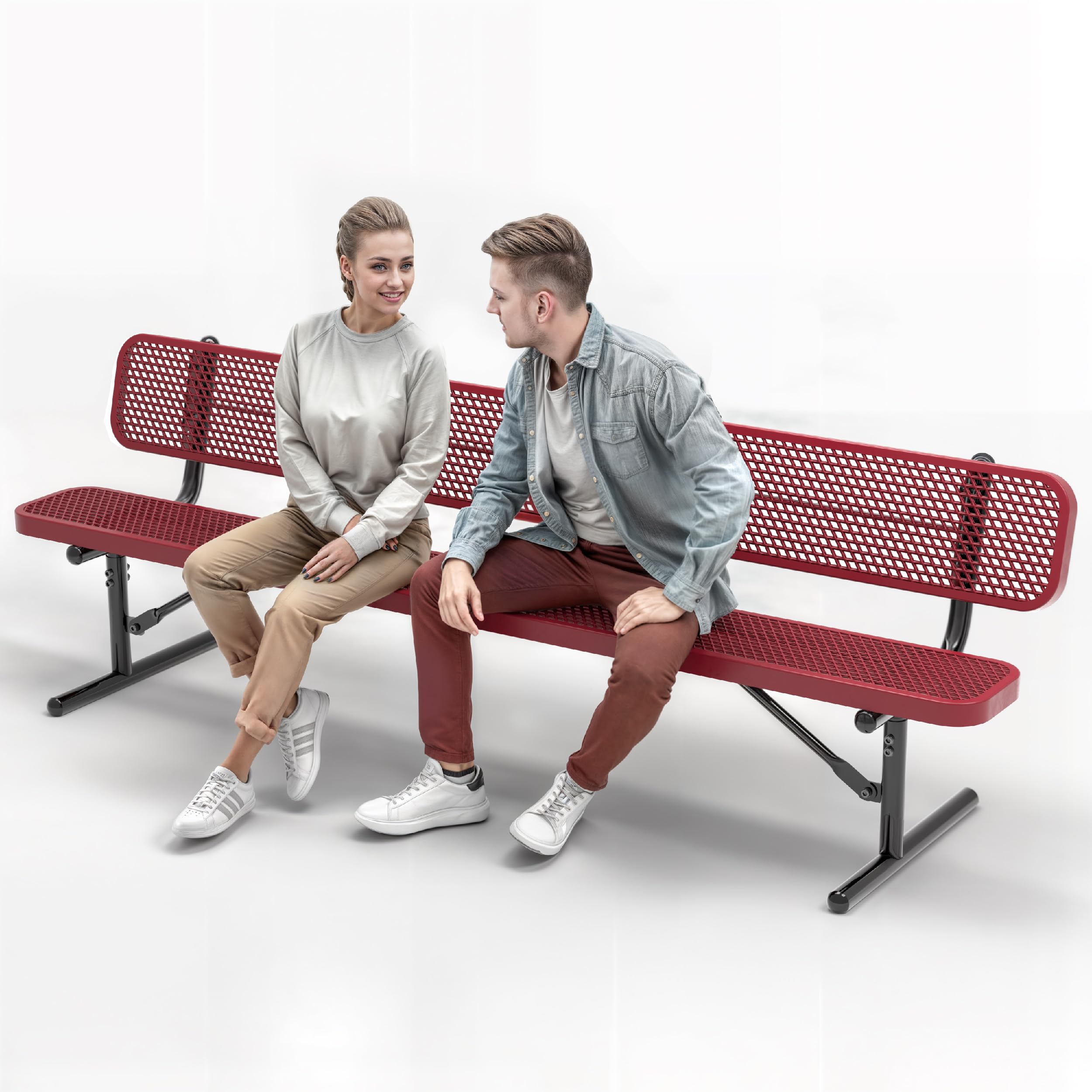 OUTTANS Heavy-Duty Outdoor Metal Bench, Thermoplastic-Coated, Portable, Weatherproof, Commercial-Grade for Parks, Gardens, Patios, Stores & More (8 Ft