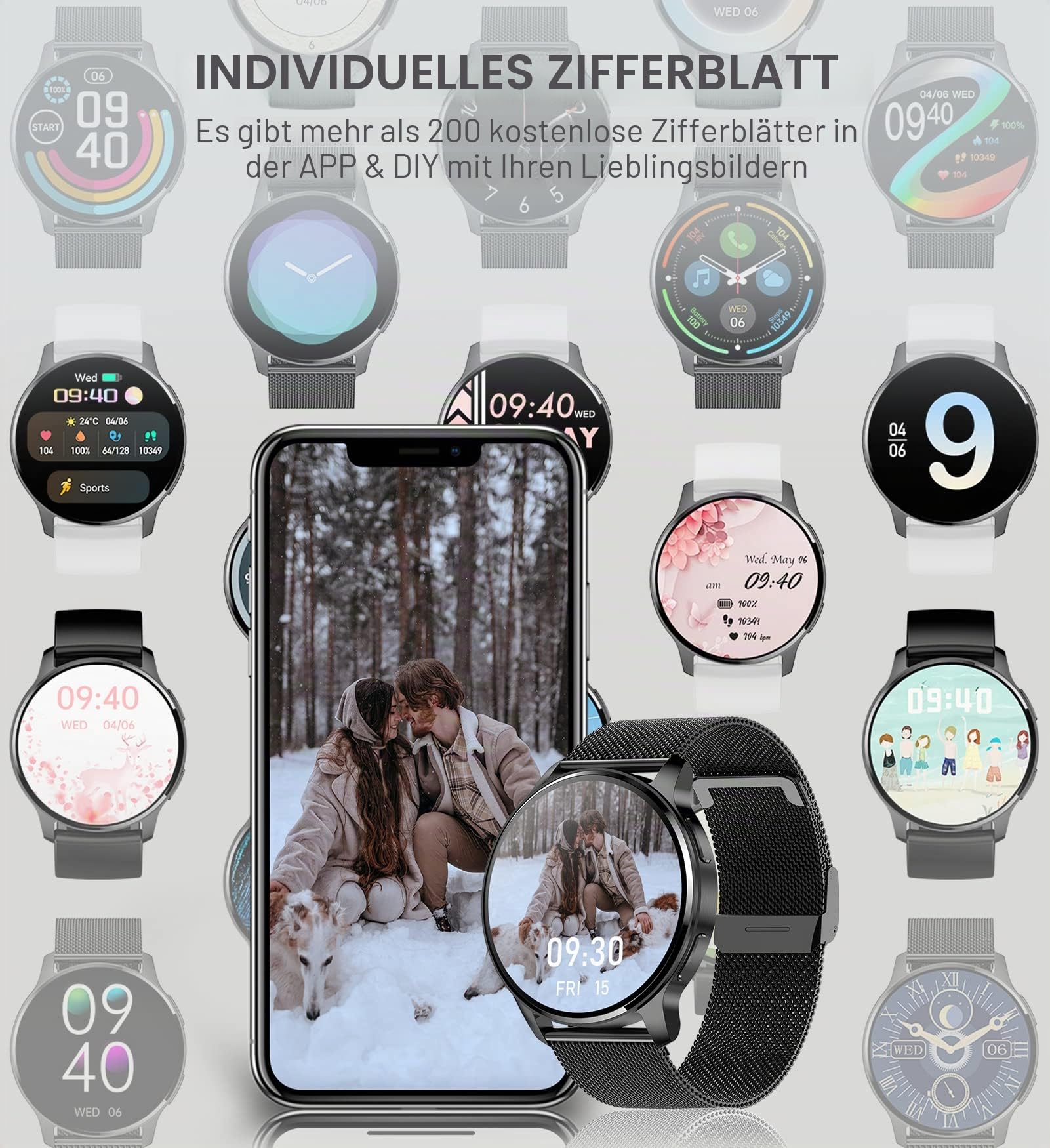 Iaret Smartwatch Damen Herren mit Telefonfunktion, 1.32 Zoll HD Voll Touchscreen, Smartwatch mit SpO2 Pulsuhr Menstruationszyklus Schlafmonitor Schrittzähler Kalorien