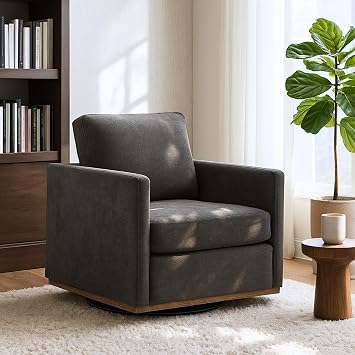 30.7" W Chenille Swivel Chair Modern Upholstered, Dark Grey.