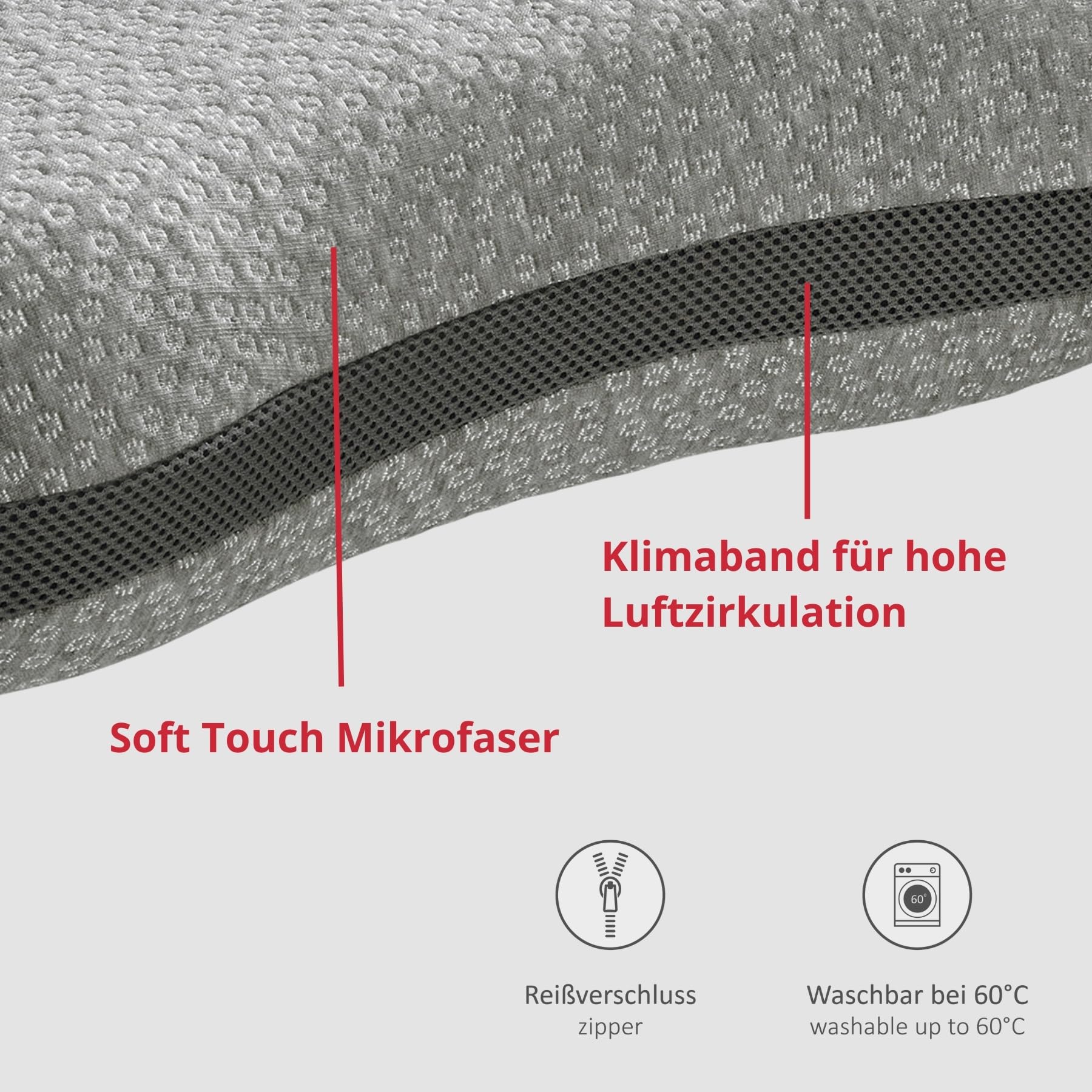 liebling Reisekissen, Campingkissen mit Tasche, Nackenkissen, Kissen für Reisen, Flugzeug, Camping, Auto, Pillow mit Travel Bag, Memory Foam Kopfkissen, Made in EU, Waschbar, Grau