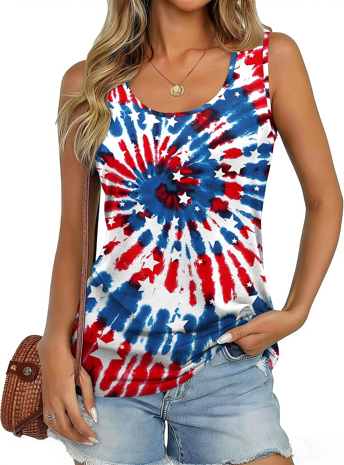 For G and PL Women's July 4th American Flag Sleeveless Tank Top with Pocket