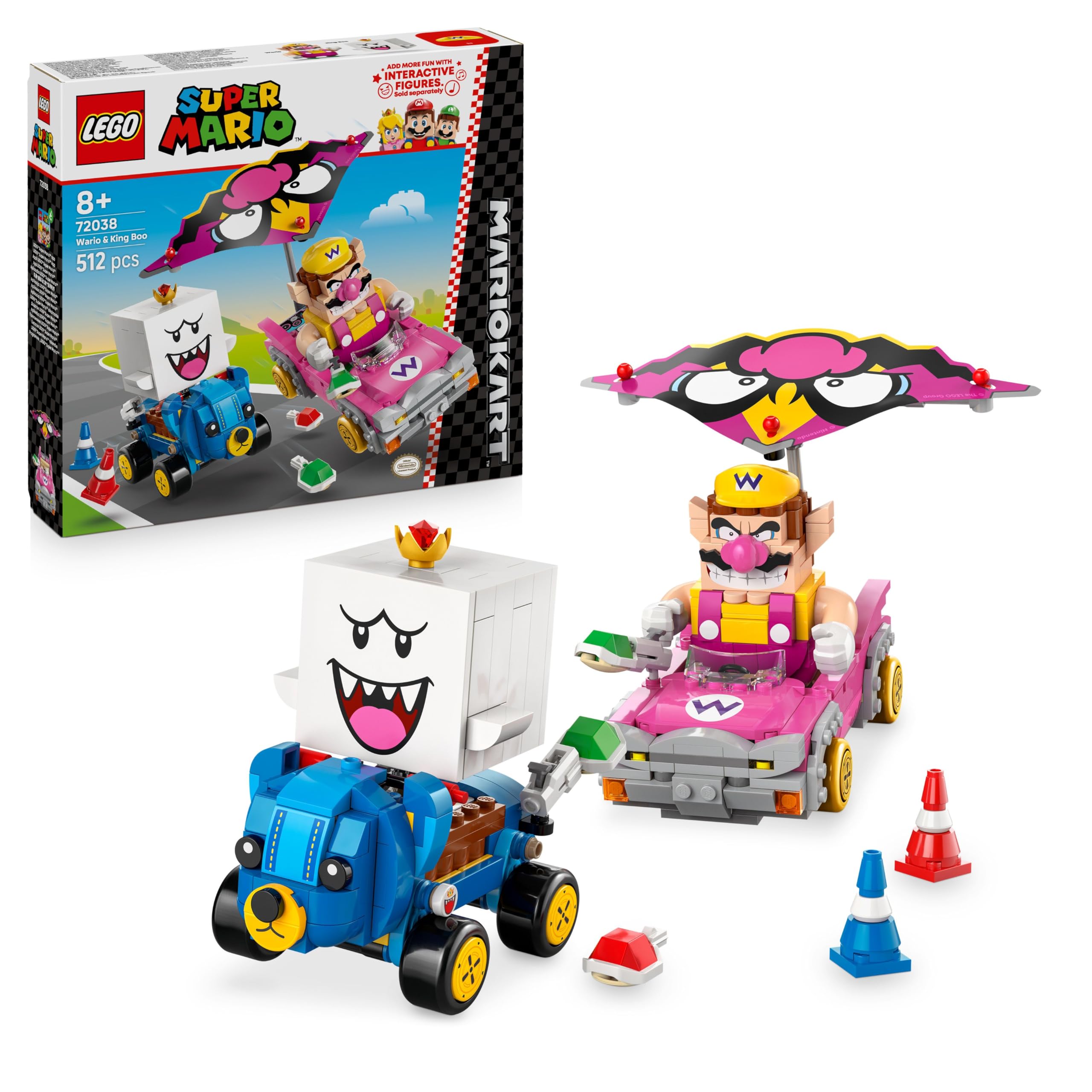 LEGO Super Mario – Set de construction Mario Kart Wario et Roi Boo – Jouet interactif avec 2 véhicules