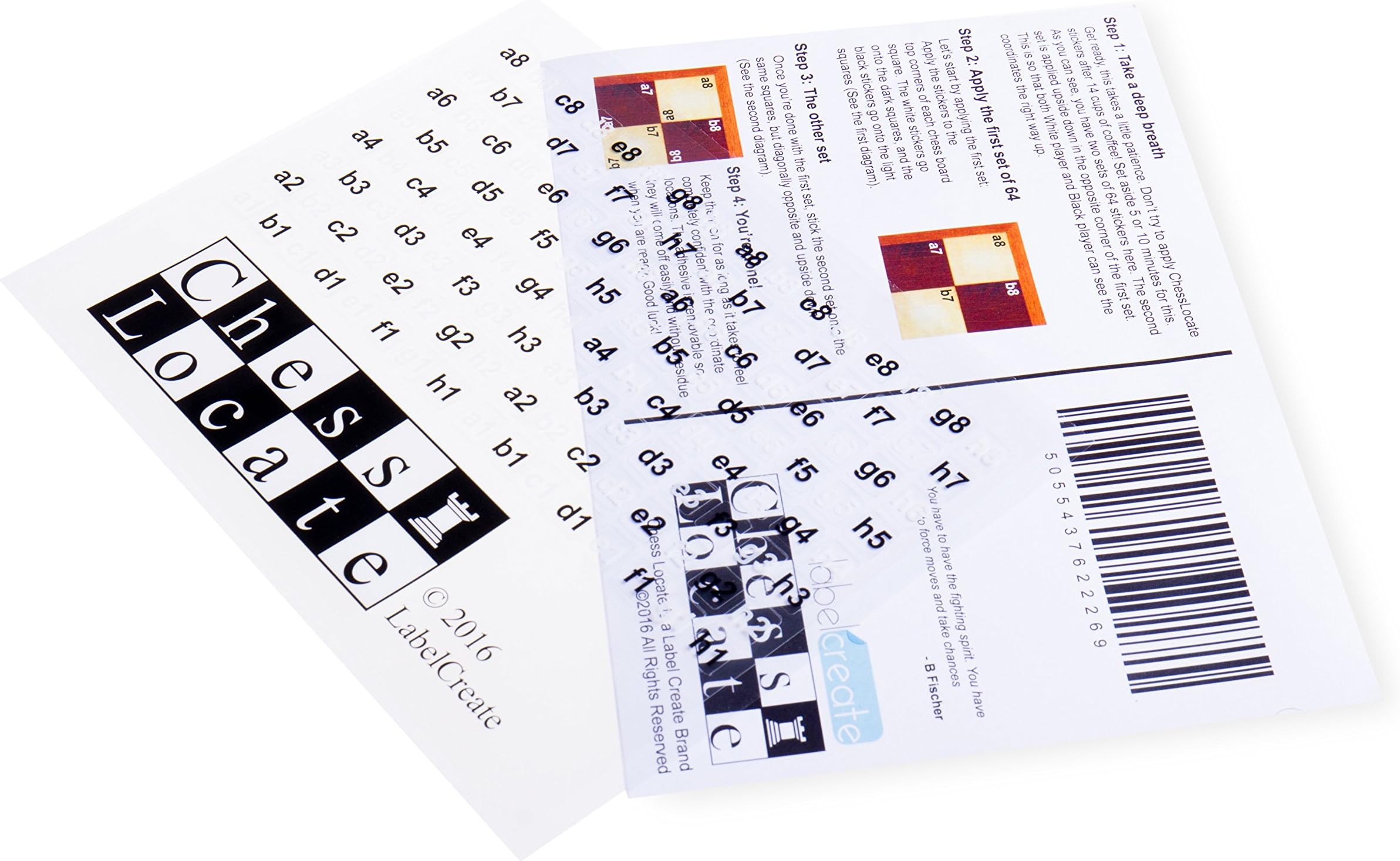 Chess Learning Tool. Transparent Coordinate Stickers. 2 Sets. Ages 6+