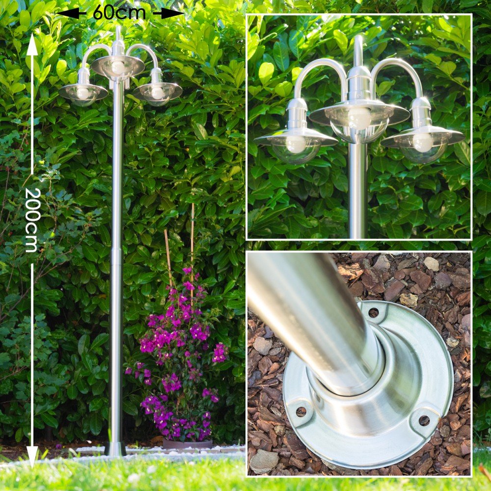 HOFSTEIN Kandelaber Elima Außenwegeleuchte Metall Glas Edelstahl Klar 200 cm 3xE27 IP44 Wegeleuchte modern Garten Außenbereich
