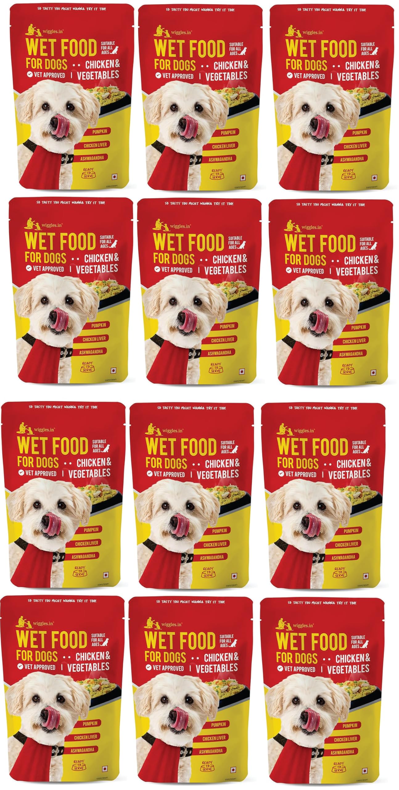 Wiggles Wet Dog Food for Adults Senior Pets (Pack 12, 900 GM) | Chicken & Vegetables | Supports Healthy Skin & Coat with Pumpkin, Chicken Liver, Ashwagandha | for All Age Groups | HACCP/Vet Approved (B0D9FSJN33) Amazon Price History, Amazon Price Tracker