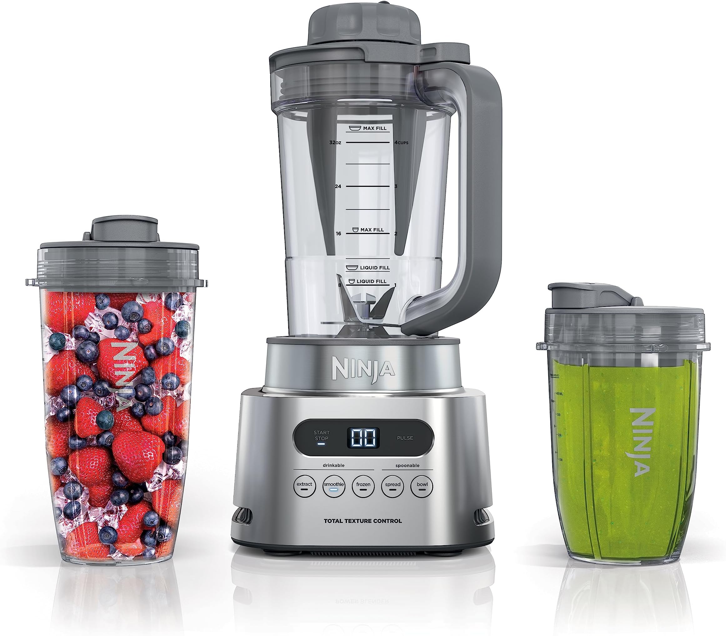 Ninja SS151 TWISTi Blender DUO, High Speed 1600 WP Smoothie Bowl Maker & Nutrient Extractor 5 Functions for Smoothie Bowls, 2 To Go Cups, Gray, 34 oz. Pitcher + Twist Tamper