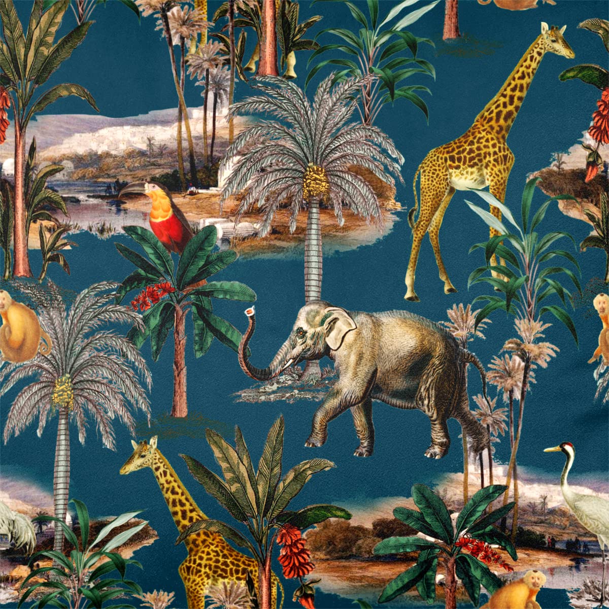 Izabela Peters Teal Luxury Upholstery Curtain Fabric - Eco-Friendly Velvet - Designer Blind, Craft, Sewing Fabric By The Metre - Safari Voyage - 1 Metre