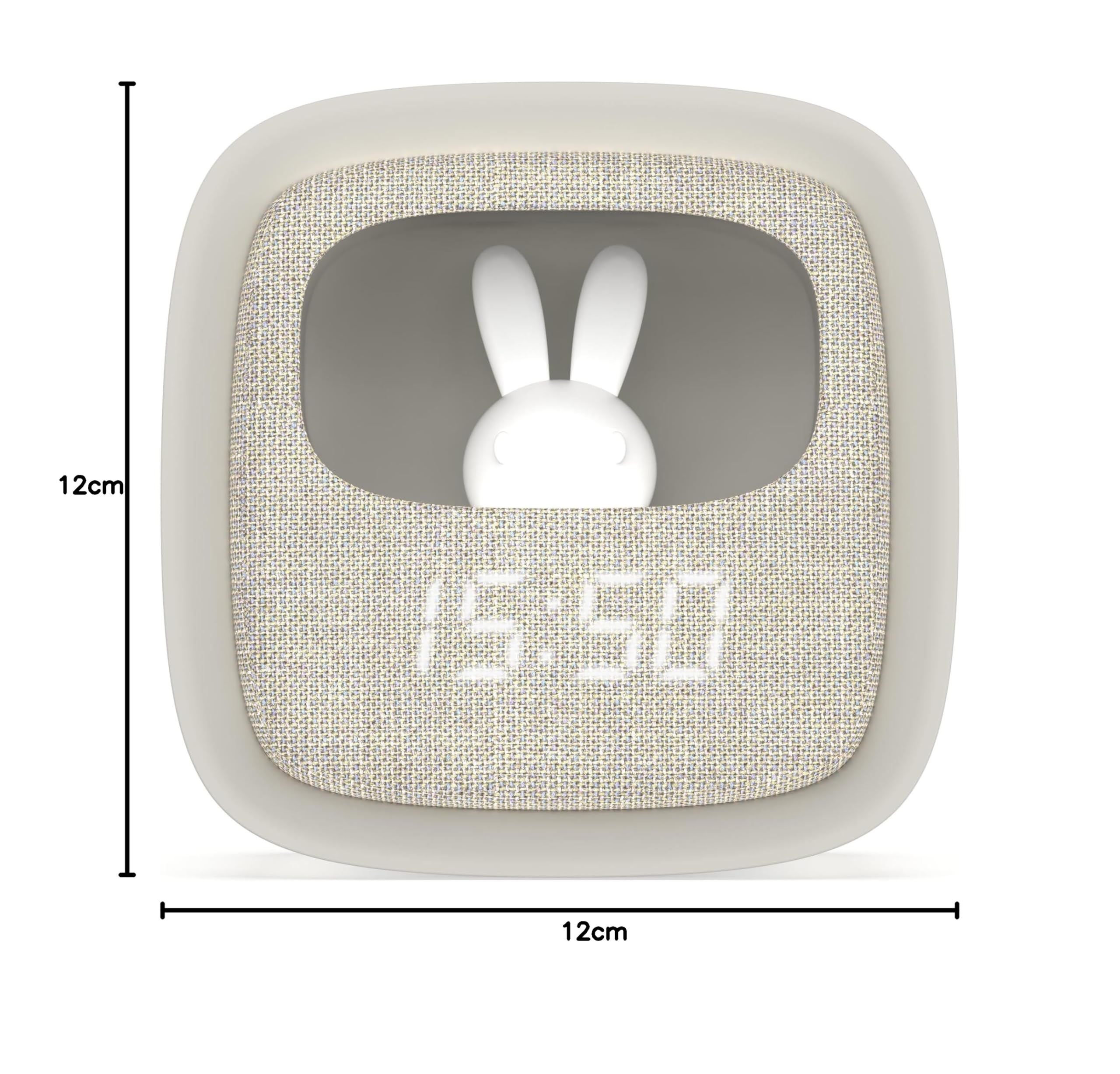 MOB – MOBILITY ON BOARD Sveglia e luce notturna per bambini Billy Clock – Motivo coniglietto – Frontale in tessuto – Telaio in plastica Soft-Touch – Programmazione di data, ora e 3 allarmi (grigio)