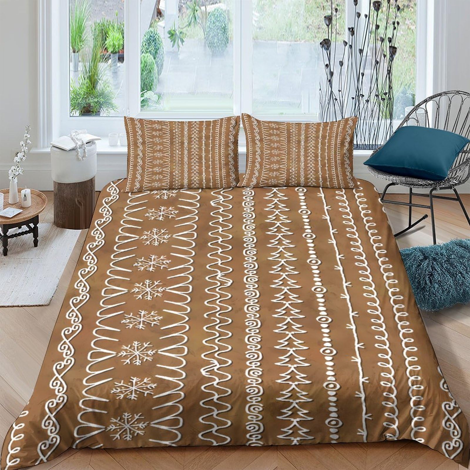 Ctjqhvkz Style-8 3D Printed Tribal Geometric Fitted Sheet Microfiber Soft Brown Ethnic Pattern Mattress Cover Bedroom Decor Single（135X200cm）