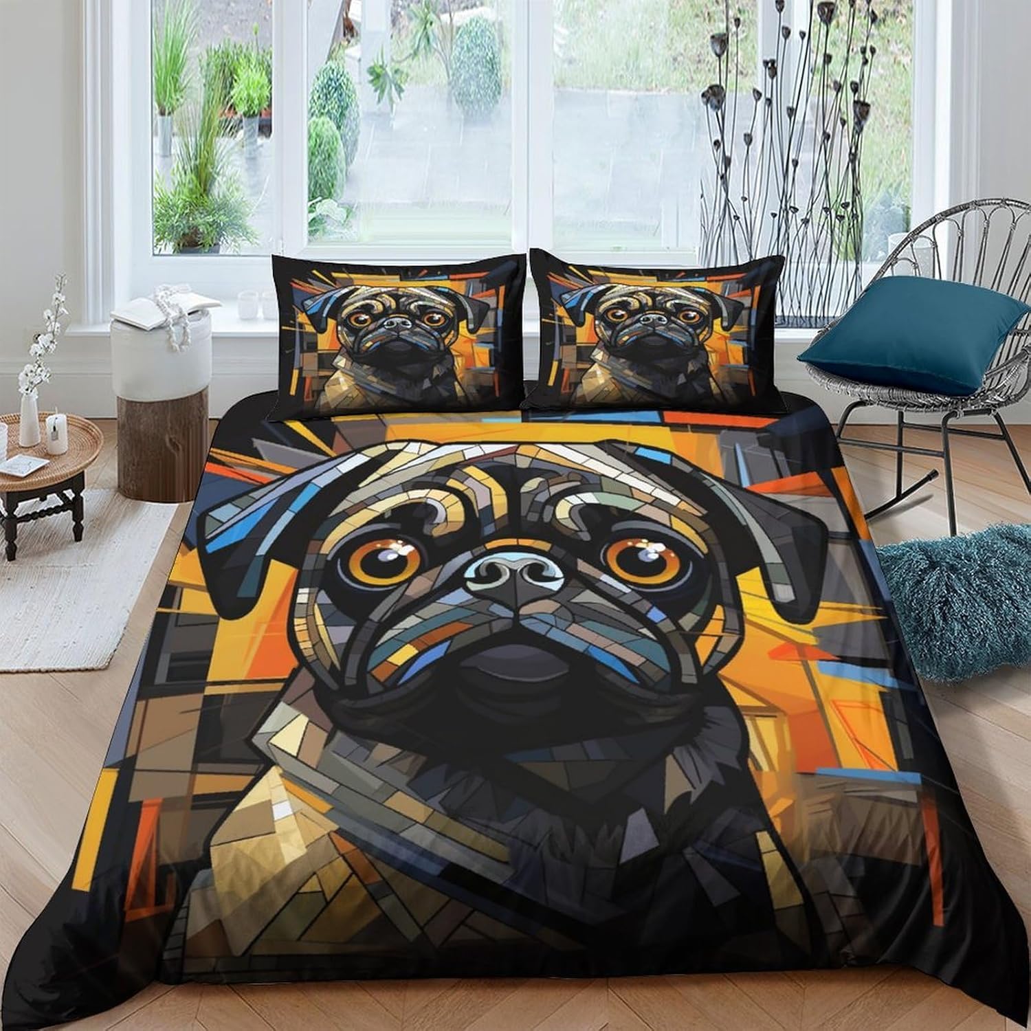 Housse de couette 260x240 chien en microfibre pour lit 2 personnes