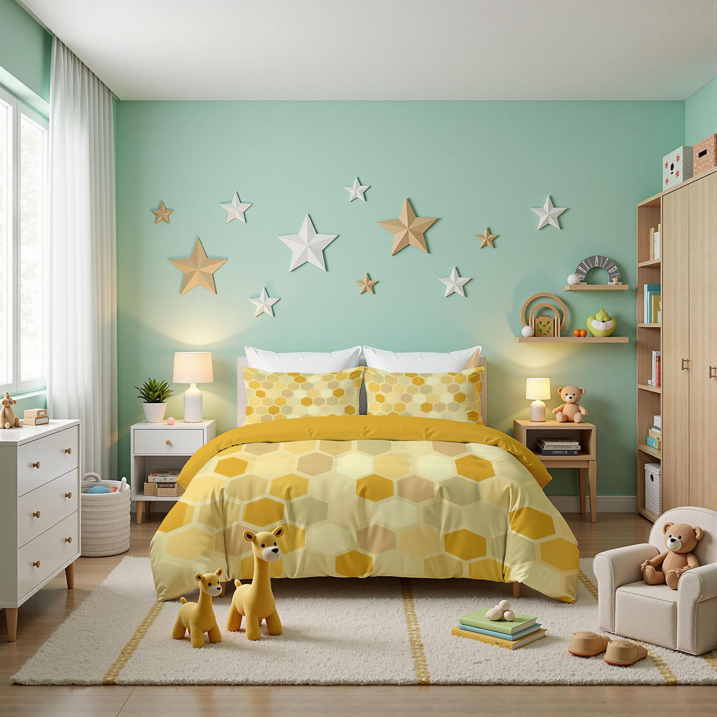 Housse de couette et 2 taies d'oreiller 65x65 anti-pli pour grand lit 2 places