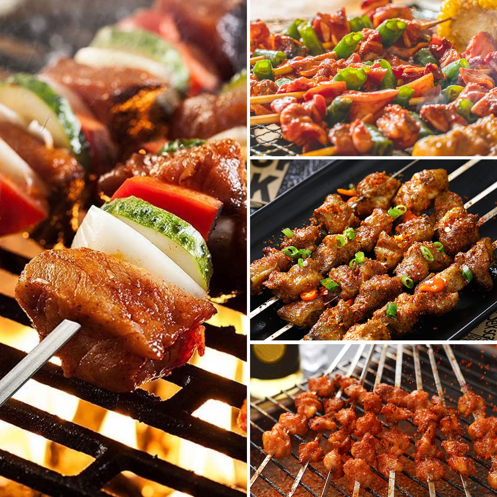 Brochettes en Acier Inoxydable 24 Pièces avec Pinceaux Réutilisables pour Barbecue Viande Légumes